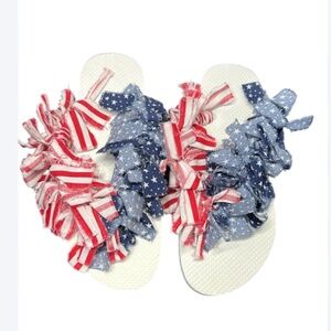 🇺🇸 Handmade 4th of July Flip Flops | American Flag Bows | Size 9
